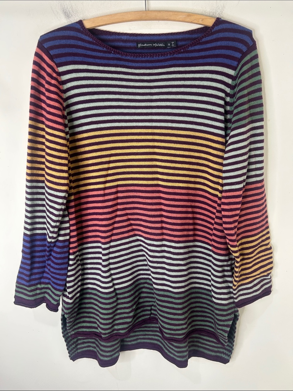Gudrun Sjoden Organic Cotton Wool Blend Multicolor Stripe Tunic Sweater Small
